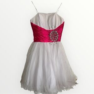 My Dreams & more Pink and White Rhinestones Tulle Mini Gown Size 6